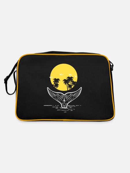 Palmen und Wal Marine Säugetier Trainer - Retro Tasche - Schwarz/Gold - Hinten