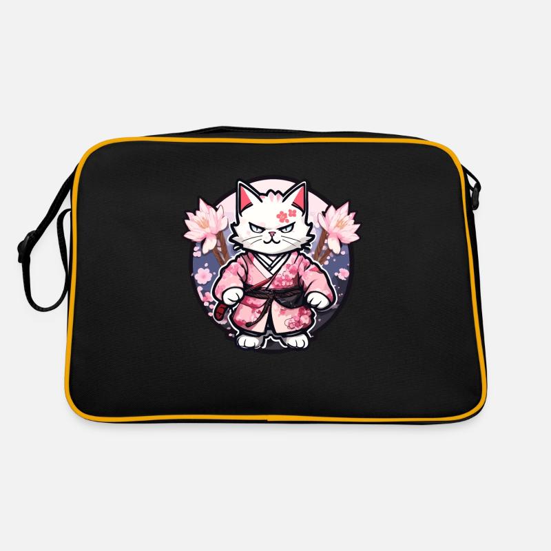 Samurai Katze & Kirschblüten #10 Retro Tasche