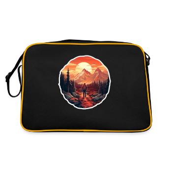 Wandern im Abendrot im Gebirge - Retro Tasche - Schwarz/Gold - Hinten