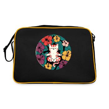 Zen-Hibiskus-Katze - Retro Tasche - Schwarz/Gold - Hinten