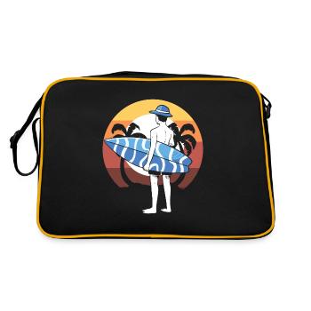 Surfer mit Surfbrett Surflehrer - Retro Tasche - Schwarz/Gold - Hinten