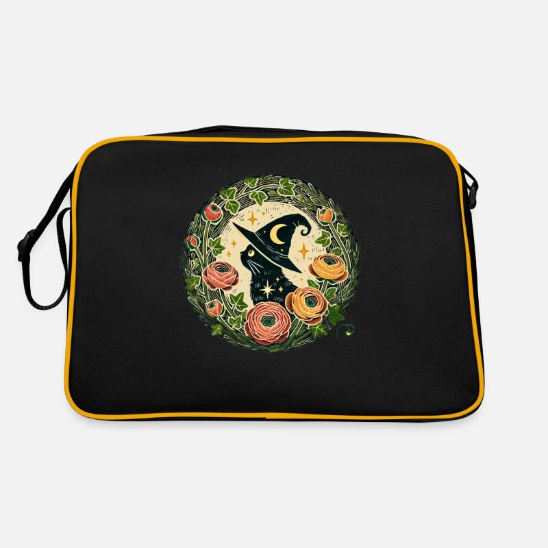 Schwarze Katze Zauberer Retro Tasche