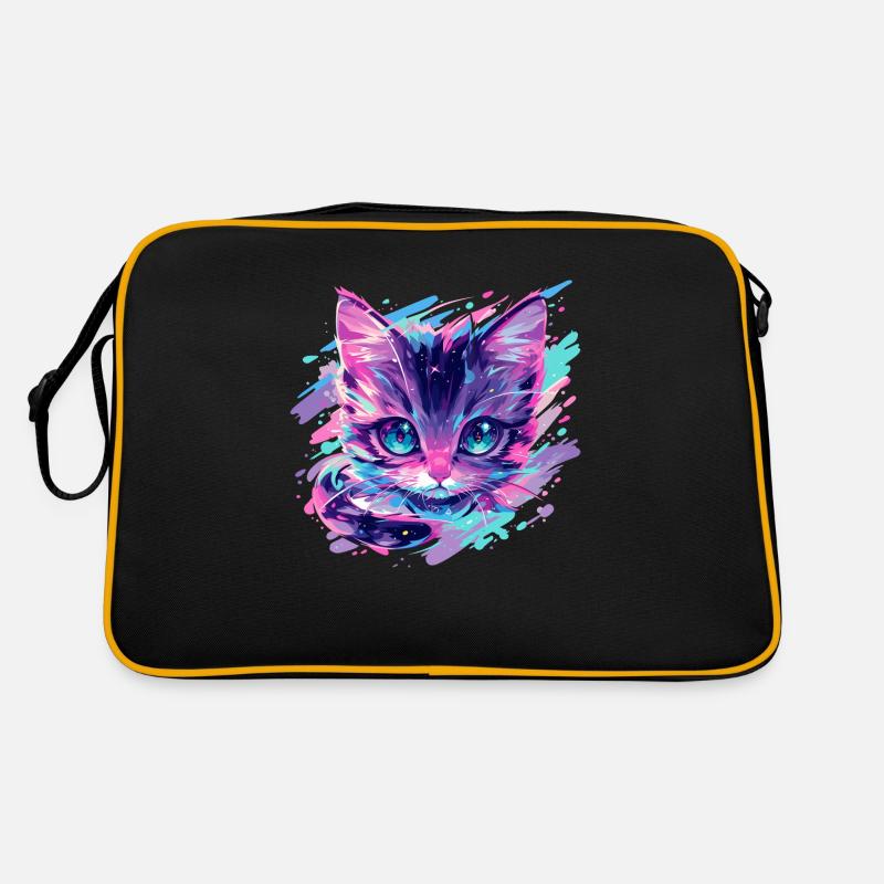 Kosmische Katze - Retro Tasche - Schwarz/Gold