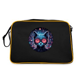 Futuristische Cyber-Katze - Retro Tasche - Schwarz/Gold - Hinten