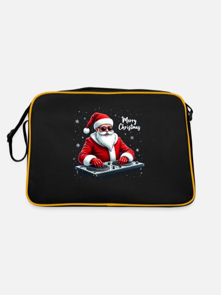 Santa Claus DJ Weihnachtsmann - Retro Tasche - Schwarz/Gold - Hinten