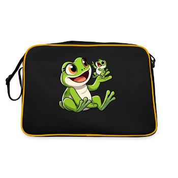 Grenouille mère avec enfant gambadant - Sac Retro - noir/or - Dos