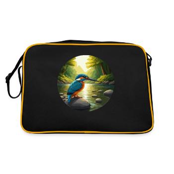 Kingfisher sits by stream - Retro Bag - black/gold - Back