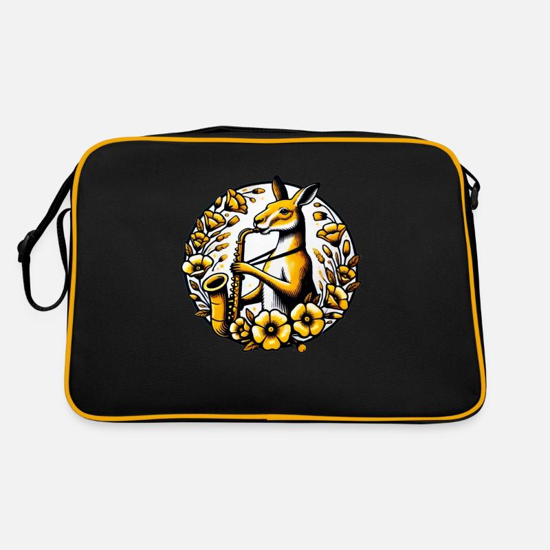 Saxophon Känguru - Retro Tasche - Schwarz/Gold