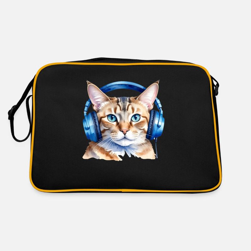 Lustige Katze mit Kopfhörern Retro Tasche