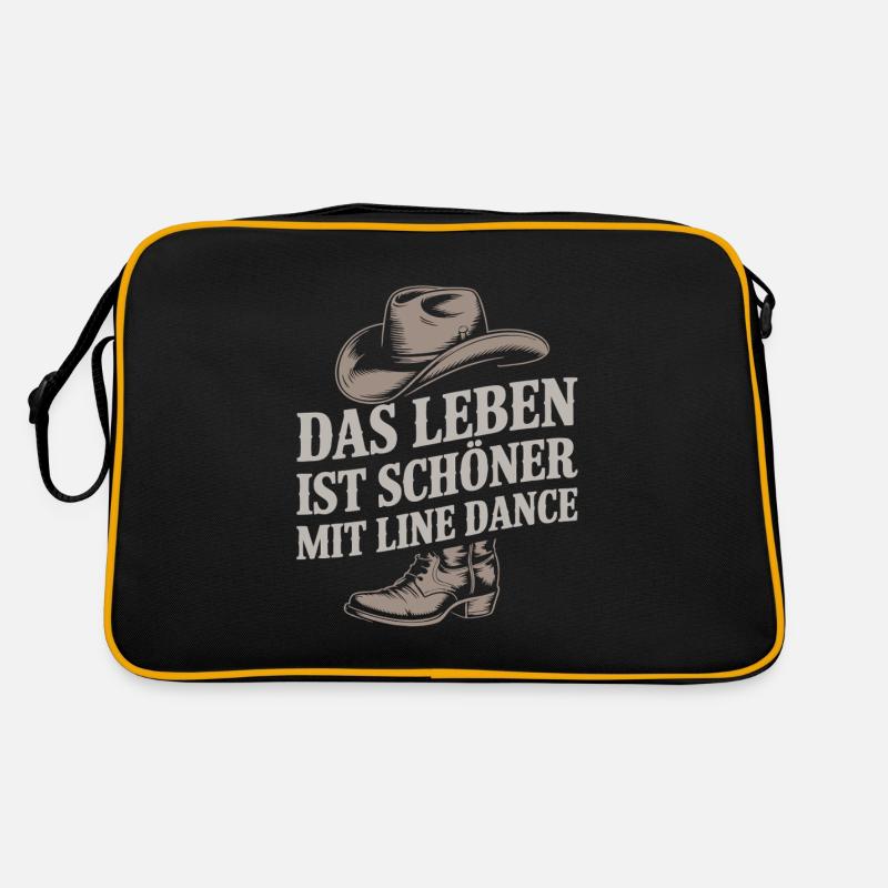 Das Leben ist schöner mit Linedance - Retro Tasche - Schwarz/Gold