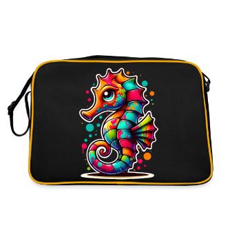 Seepferd Seepferdchen - Retro Tasche - Schwarz/Gold - Hinten