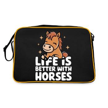 Pferd Pferde Reiten Pferdereiten Sprungreiten - Retro Tasche - Schwarz/Gold - Hinten