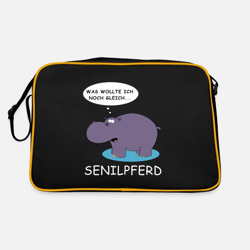 Senilpferd | Nilpferd, lustige Bilder, Tiere - Retro Tasche - Schwarz/Gold
