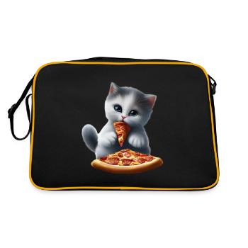Katze isst Pizza - Retro Tasche - Schwarz/Gold - Hinten