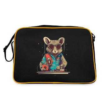 Coole DJ Maus mit Sonnenbrille und Disc - Retro Tasche - Schwarz/Gold - Hinten