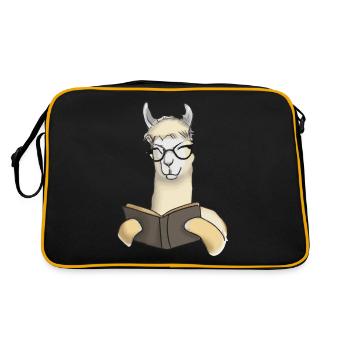 Alpaka liest Buch Geschenkidee Lama Llama - Retro Tasche - Schwarz/Gold - Hinten