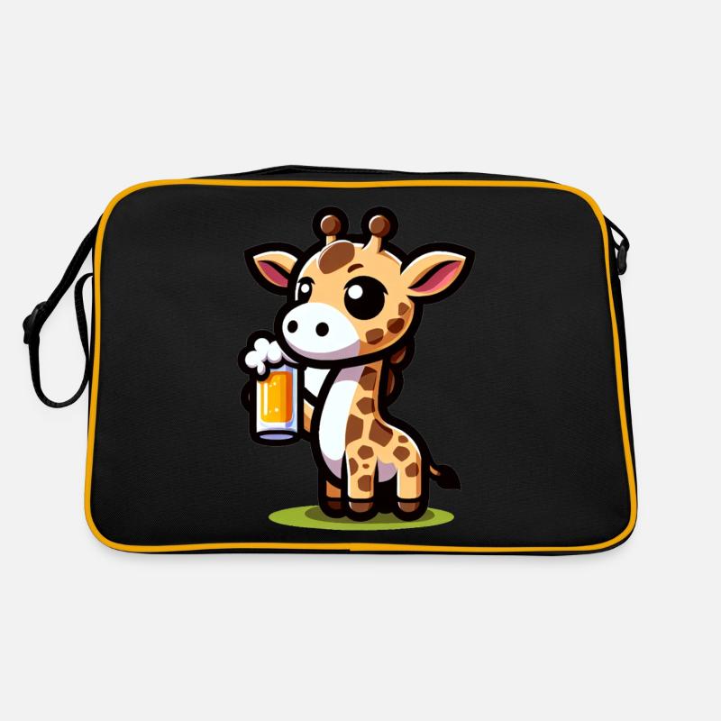 Cute Giraffe Drinking Beer Retro Tasche