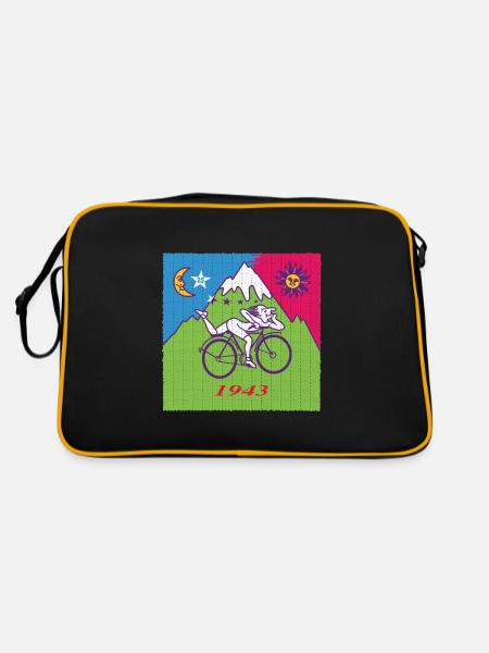Albert Hofmann Fahrradtag LSD Löschblatt - Retro Tasche - Schwarz/Gold - Hinten