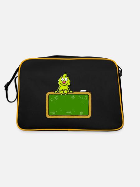 Tafel - Motiv zum Schulanfang / Einschulung - Retro Tasche - Schwarz/Gold - Hinten