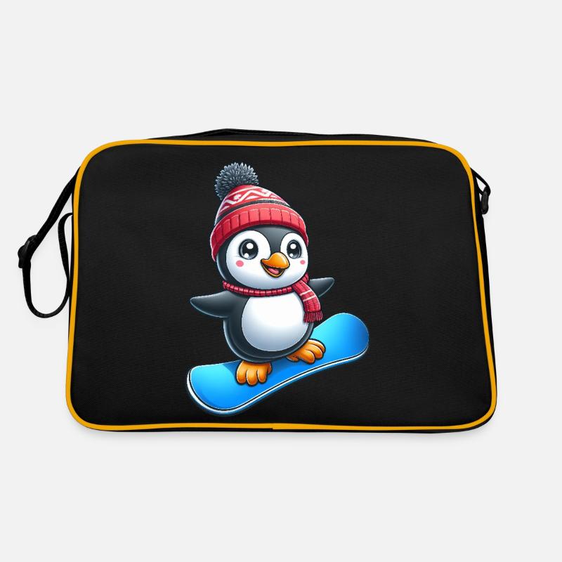 Niedlicher Pinguin Snowboarder Comic Wintersport Retro Tasche