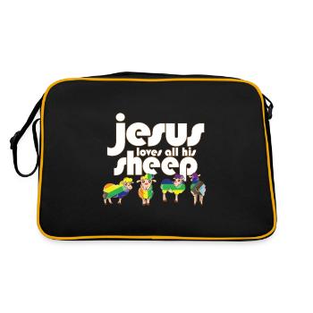 Proud Ally Jesus Loves All His Sheep LGBTQ Gay - Retro Tasche - Schwarz/Gold - Hinten