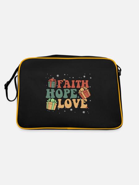 Foi, Espérance, Amour, Religieux, Famille, Noël - Sac Retro - noir/or - Dos