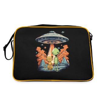 Cat Ufo Meme Funny Surprised Scared Cat Selfie - Retro Bag - black/gold - Back