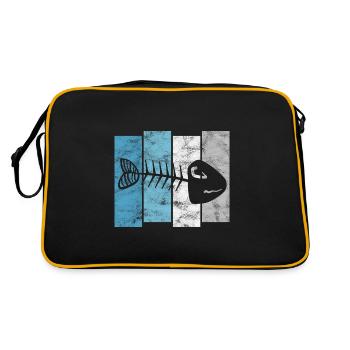 Fischgräte für Angler, Fischer und Kinder | Fische - Retro Tasche - Schwarz/Gold - Hinten
