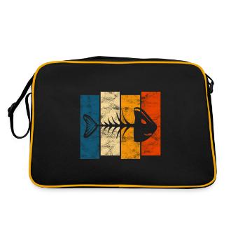 Fischgräte für Angler, Fischer und Kinder | Fische - Retro Tasche - Schwarz/Gold - Hinten