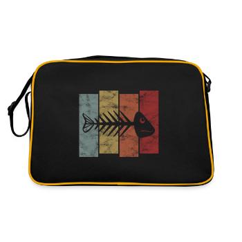 Fischgräte für Angler, Fischer und Kinder | Fische - Retro Tasche - Schwarz/Gold - Hinten