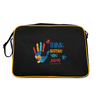 NACH DENKEN VOR URTEILEN HAND PUZZLE MOTIVE SPRUCH - Retro Tasche - Schwarz/Gold - Hinten
