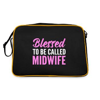 Gesegnete Hebamme Geburtshelfer - Retro Tasche - Schwarz/Gold - Hinten