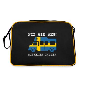 Schweden camper Flagge Spruch Urlaub Reise Lustig - Retro Tasche - Schwarz/Gold - Hinten