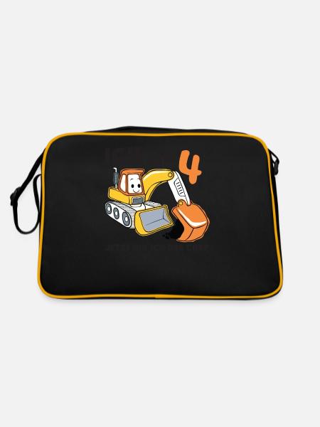 Ich Bin Schon 4, Jungen Geburtstag Baustelle - Retro Tasche - Schwarz/Gold - Hinten