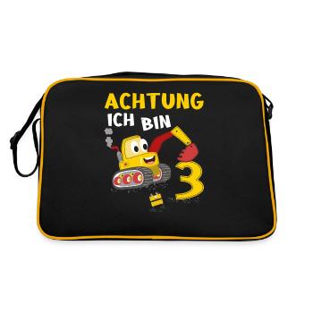 Kinder 3. Geburtstag Jungs mit Bagger, Baustelle - Retro Tasche - Schwarz/Gold - Hinten