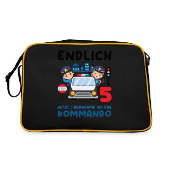 Kinder 5. Geburtstag Endlich 5, Polizei - Retro Tasche - Schwarz/Gold - Hinten