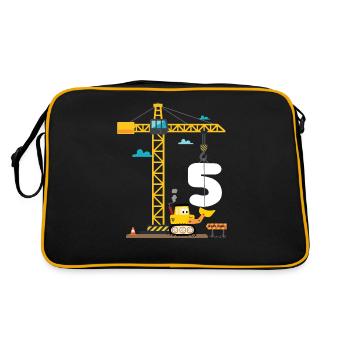 Enfants 5ème anniversaire garçons avec grue et excavatrice, - Sac Retro - noir/or - Dos