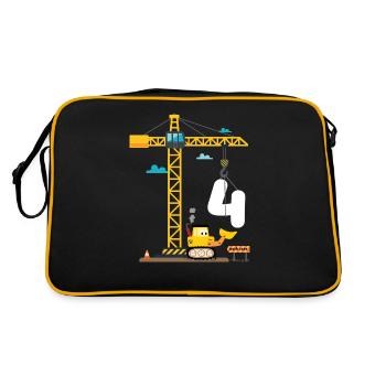 Enfants 4ème anniversaire garçons avec grue et excavatrice, - Sac Retro - noir/or - Dos