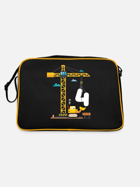 Children 4th birthday boys with crane and excavator, - Retro Bag - black/gold - Back
