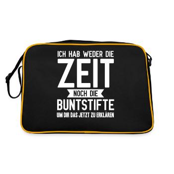 Ich habe werder Zeit noch die Buntstifte - Retro Tasche - Schwarz/Gold - Hinten
