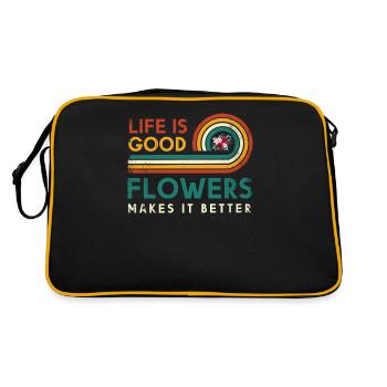 Das Leben Ist Gut Blumen Machen Es Besser Für - Retro Tasche - Schwarz/Gold - Hinten