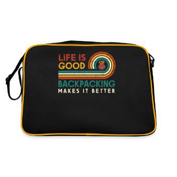 Das Leben Ist Gut Backpacking Macht Es Besser - Retro Tasche - Schwarz/Gold - Hinten