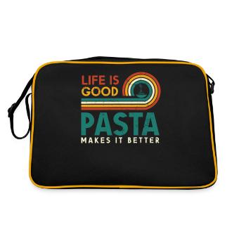 Das Leben Ist Gut. Pasta Macht Es Besser - Retro Tasche - Schwarz/Gold - Hinten