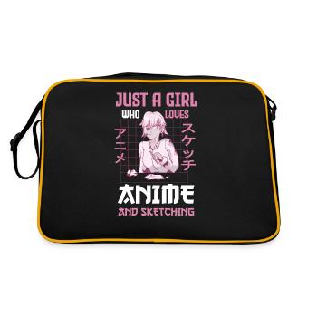 Nur Ein Mädchen, Das Anime Und Skizzieren Liebt - Retro Tasche - Schwarz/Gold - Hinten