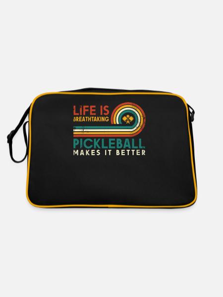 Das Leben Ist Erstaunlich, Pickleball Macht Es - Retro Tasche - Schwarz/Gold - Hinten