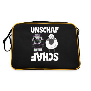 Schaf Unschaf Wortwitz, Schafe - Retro Tasche - Schwarz/Gold - Hinten