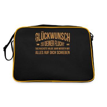 Glückwunsch zu Deiner FLucht, Jobwechsel Abschieds - Retro Tasche - Schwarz/Gold - Hinten