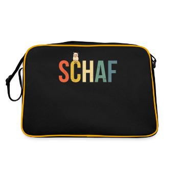Retro Schaf Design, Schafe - Retro Tasche - Schwarz/Gold - Hinten