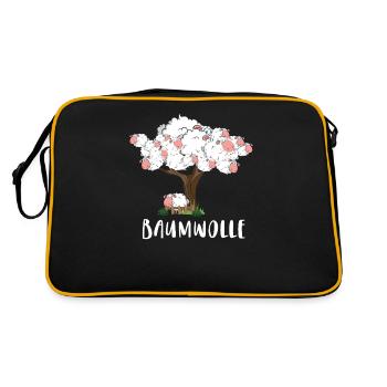 Baumwolle Wortspiel Schaf auf Baum, Schaf - Retro Tasche - Schwarz/Gold - Hinten