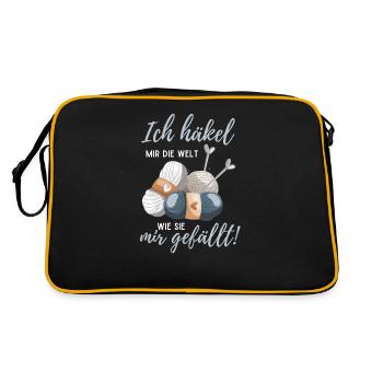 Häklerin häkeln Häklerinnen Geschenk Häkelnadel - Retro Tasche - Schwarz/Gold - Hinten